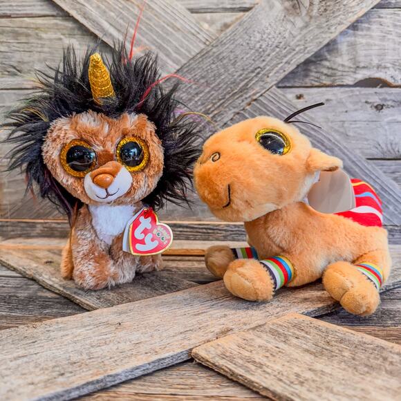 NWT-Pair of 2021 TY Beanie Boos, Ramsey the UniLion & Jamal the Camel, 6", Plush - Picture 1 of 11